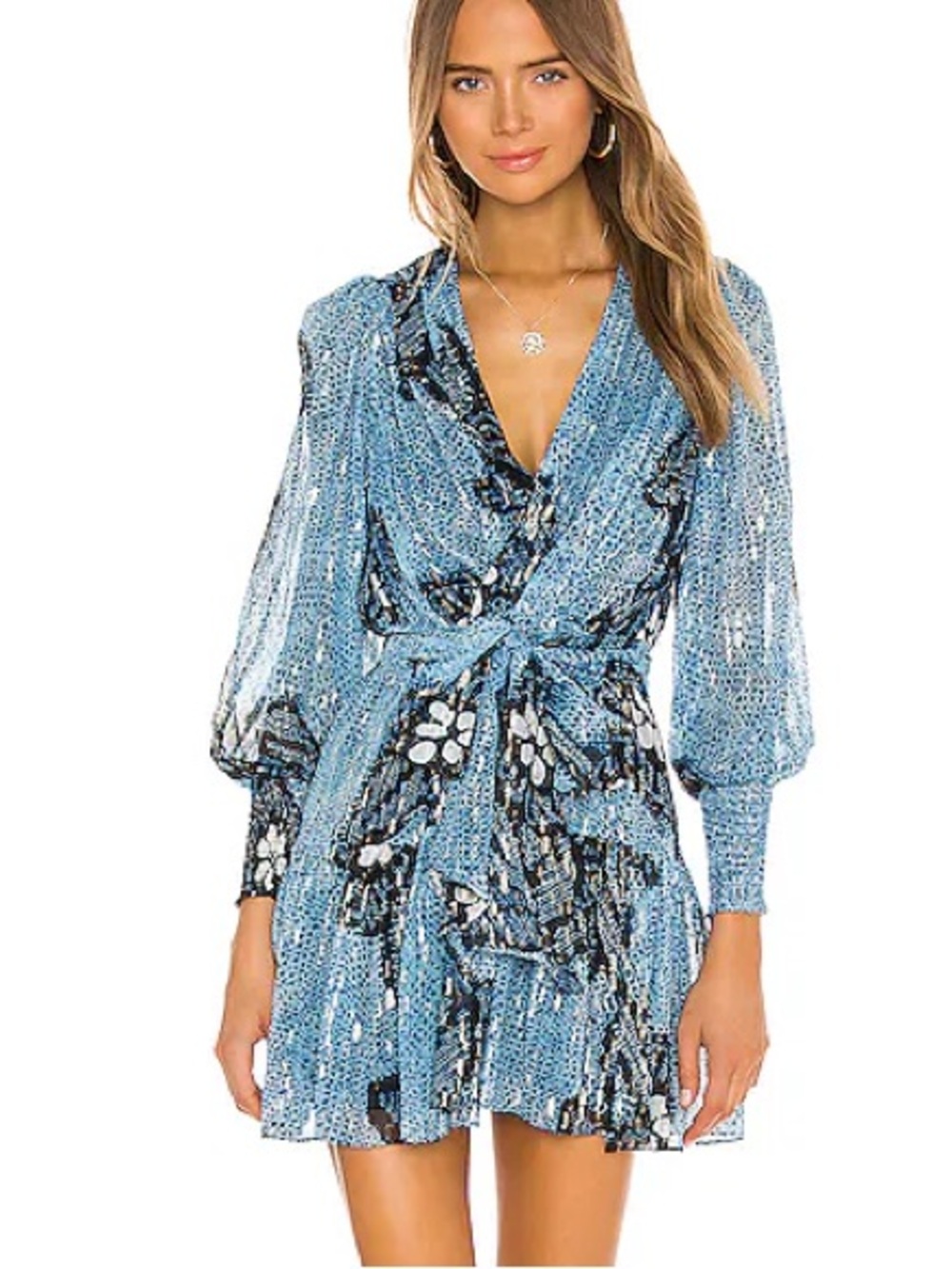 Ulla Johnson Blue and Black Mini Wrap Dress